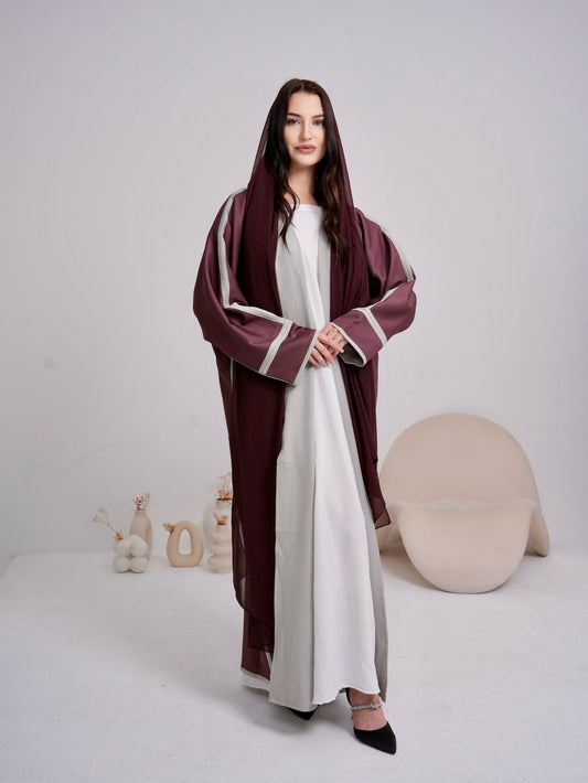 Lina's Burgundy and Grey Abaya