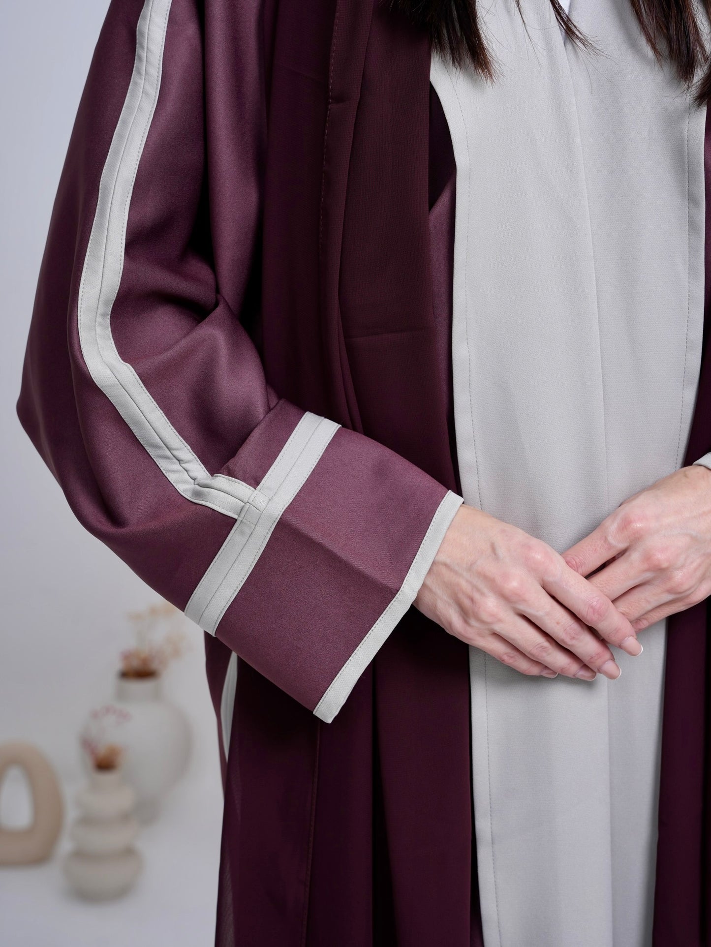 Lina's Burgundy and Grey Abaya