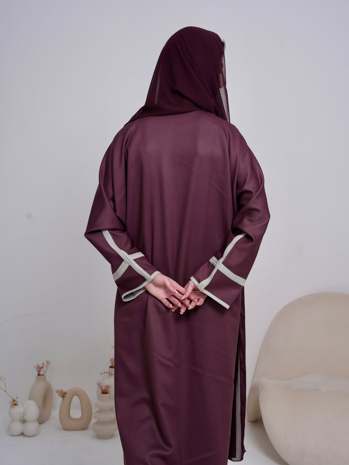 Lina's Burgundy and Grey Abaya